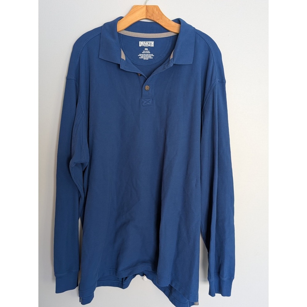 Duluth Trading Co Men's 2XL Blue Long Sleeve Polo Shirt Heavyweight Cotton Casua